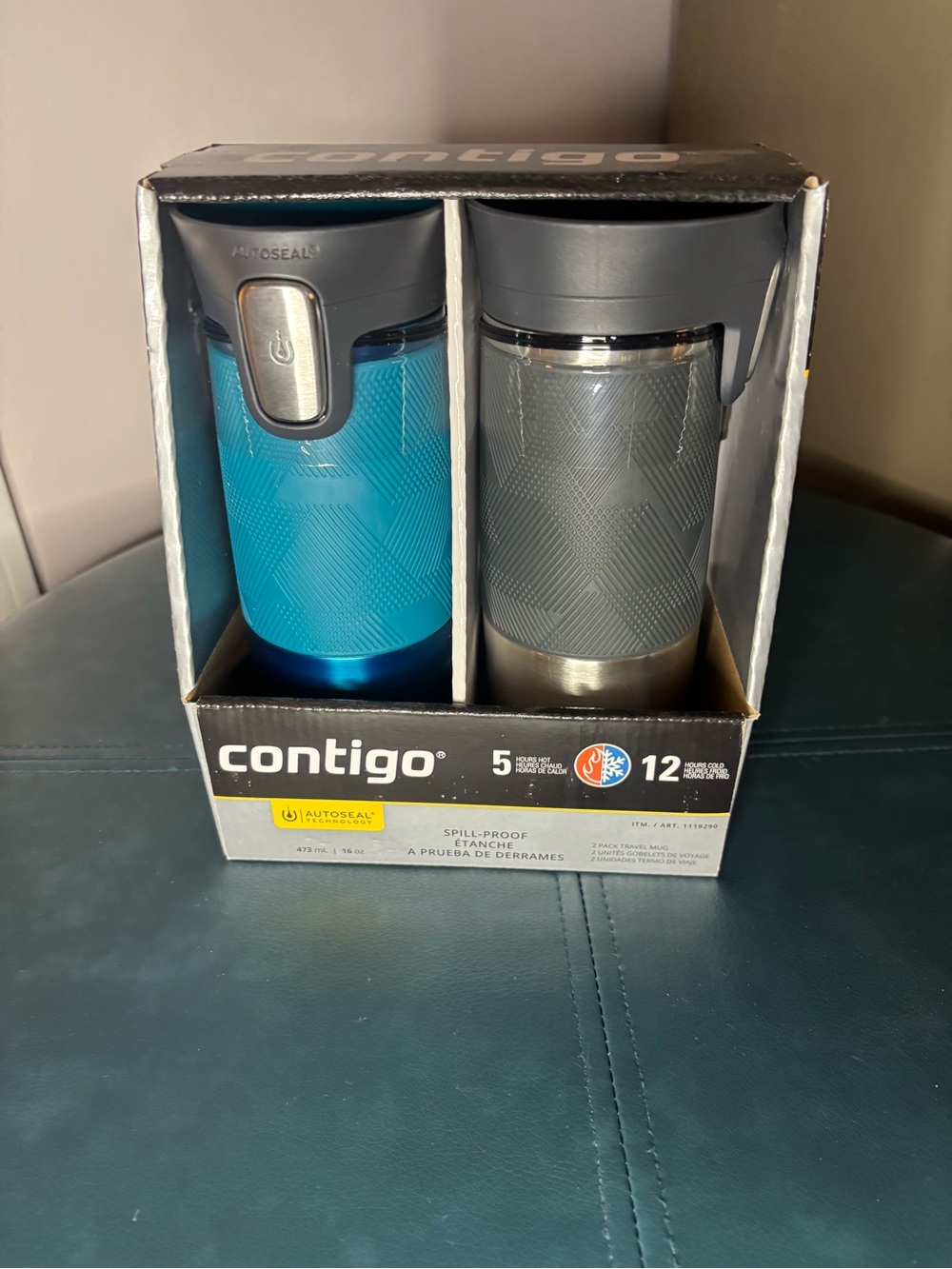 Contigo Autoseal Travel Mug Set - Teal & Gray Stainless